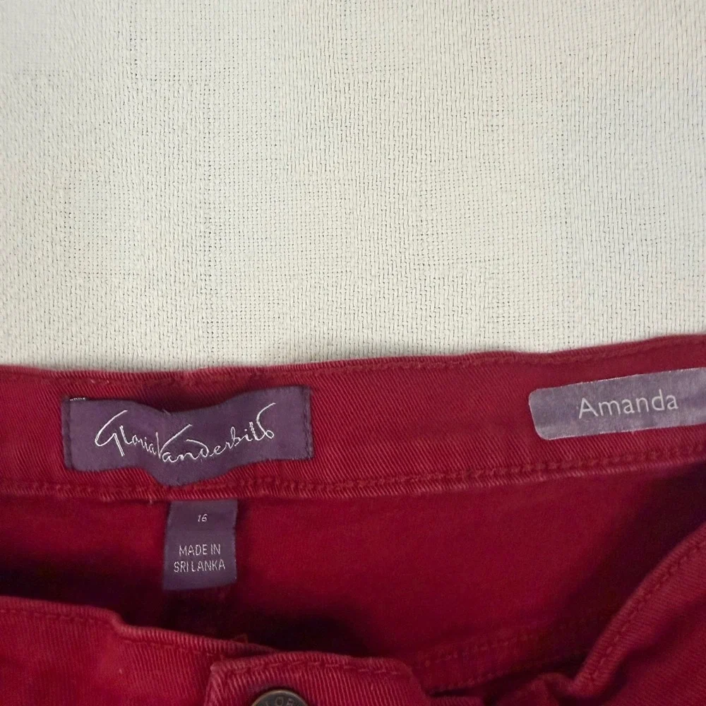 Gloria Vanderbilt Amanda Red High Rise Straight Leg Jeans Size 16 Stretch Denim